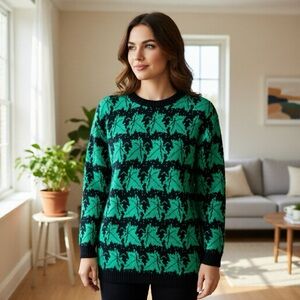 HOT STUFF | Vintage Green Maple Leave Knit Sweater Sz M